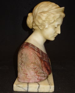 Art Nouveau Bust Italian in marble andalabaster Giuseppe Bessi Signed "Modestia"