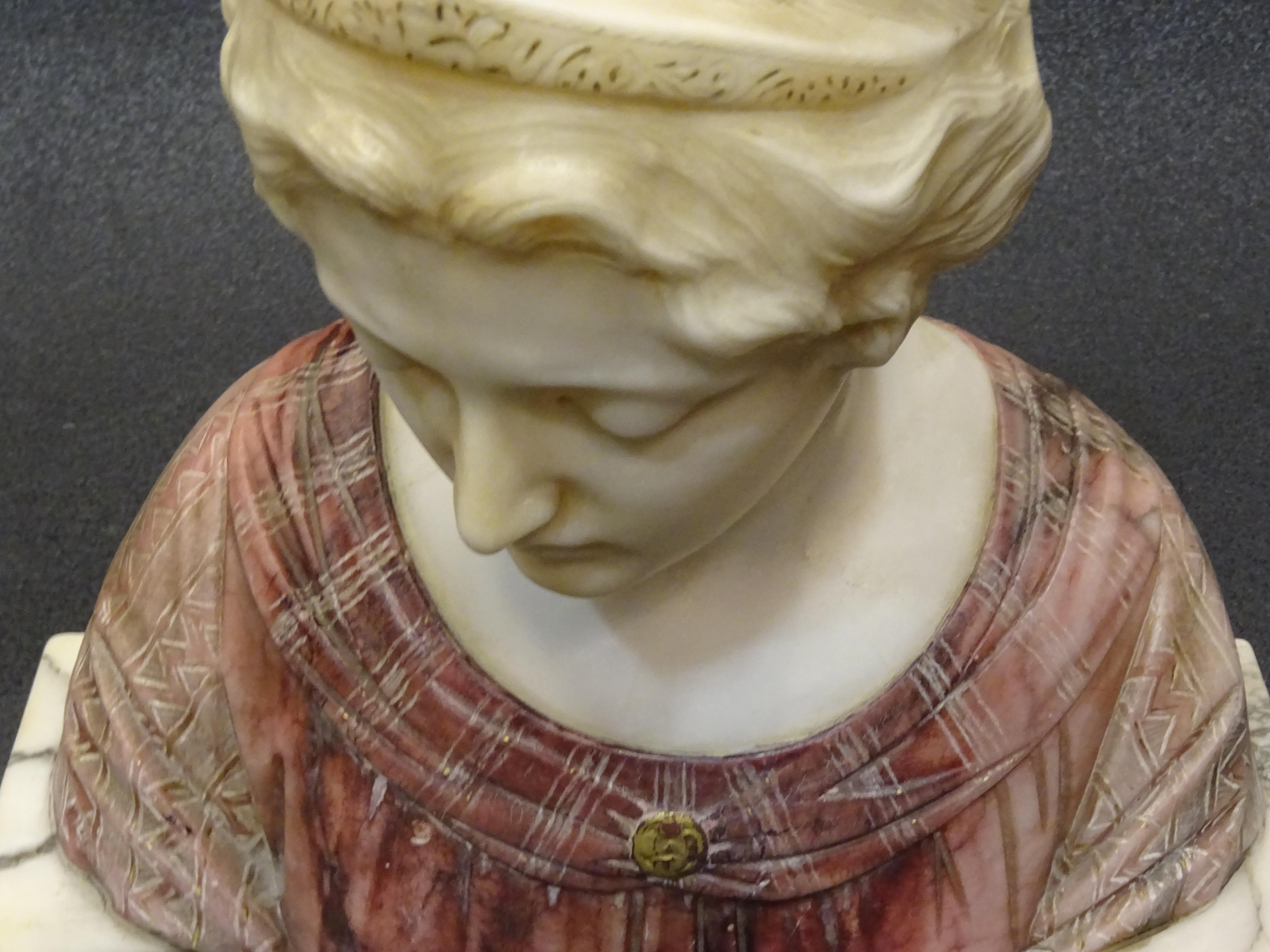 Art Nouveau Bust Italian in marble andalabaster Giuseppe Bessi Signed 