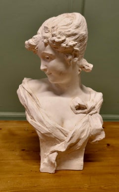 Art Nouveau Bust of a Lady, after Alfred Foretay Art Nouveau hard plaster bust