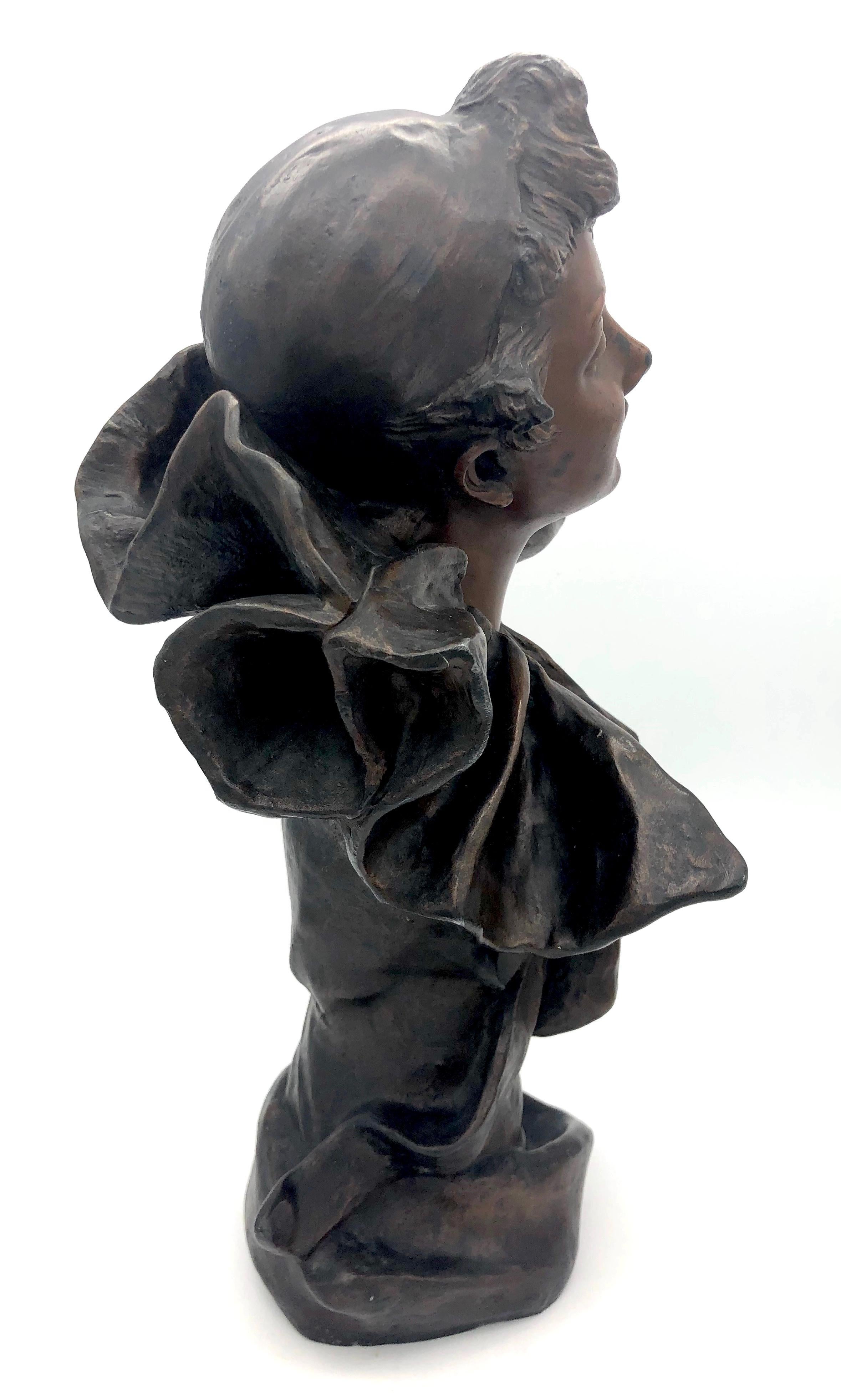 Cast Art Nouveau Bust of a Pierrette Female Pierrot For Sale