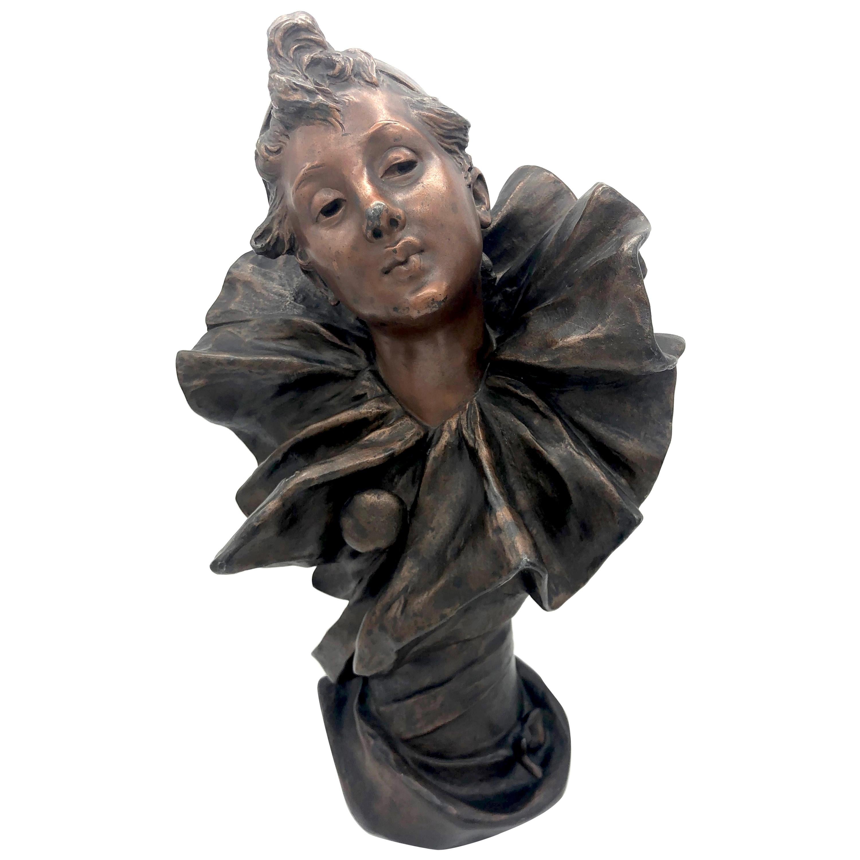 Art Nouveau Bust of a Pierrette Female Pierrot