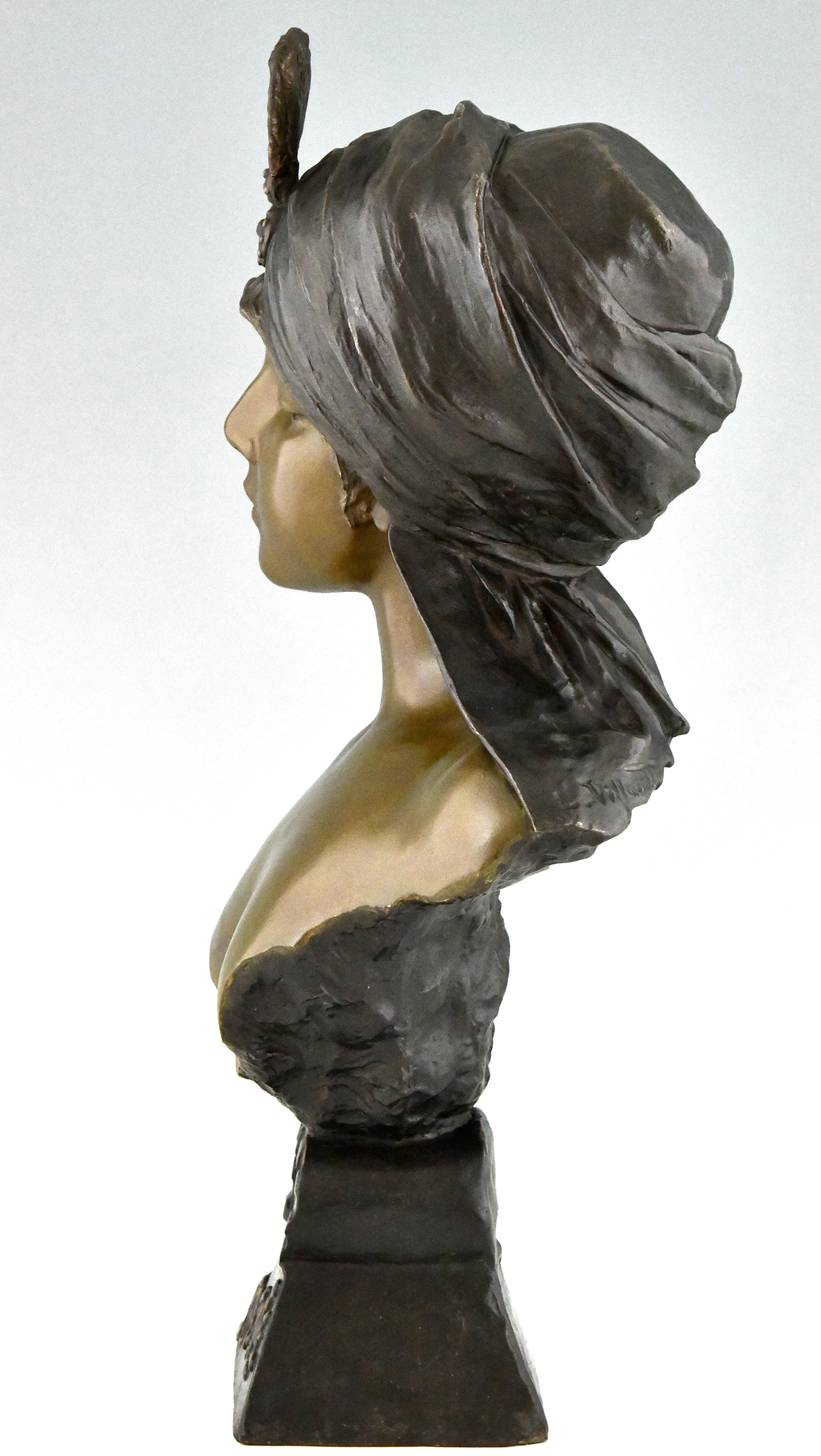 Late 19th Century Art Nouveau bust of a woman Sultane signed by Emmanuel Villanis 1890 For Sale