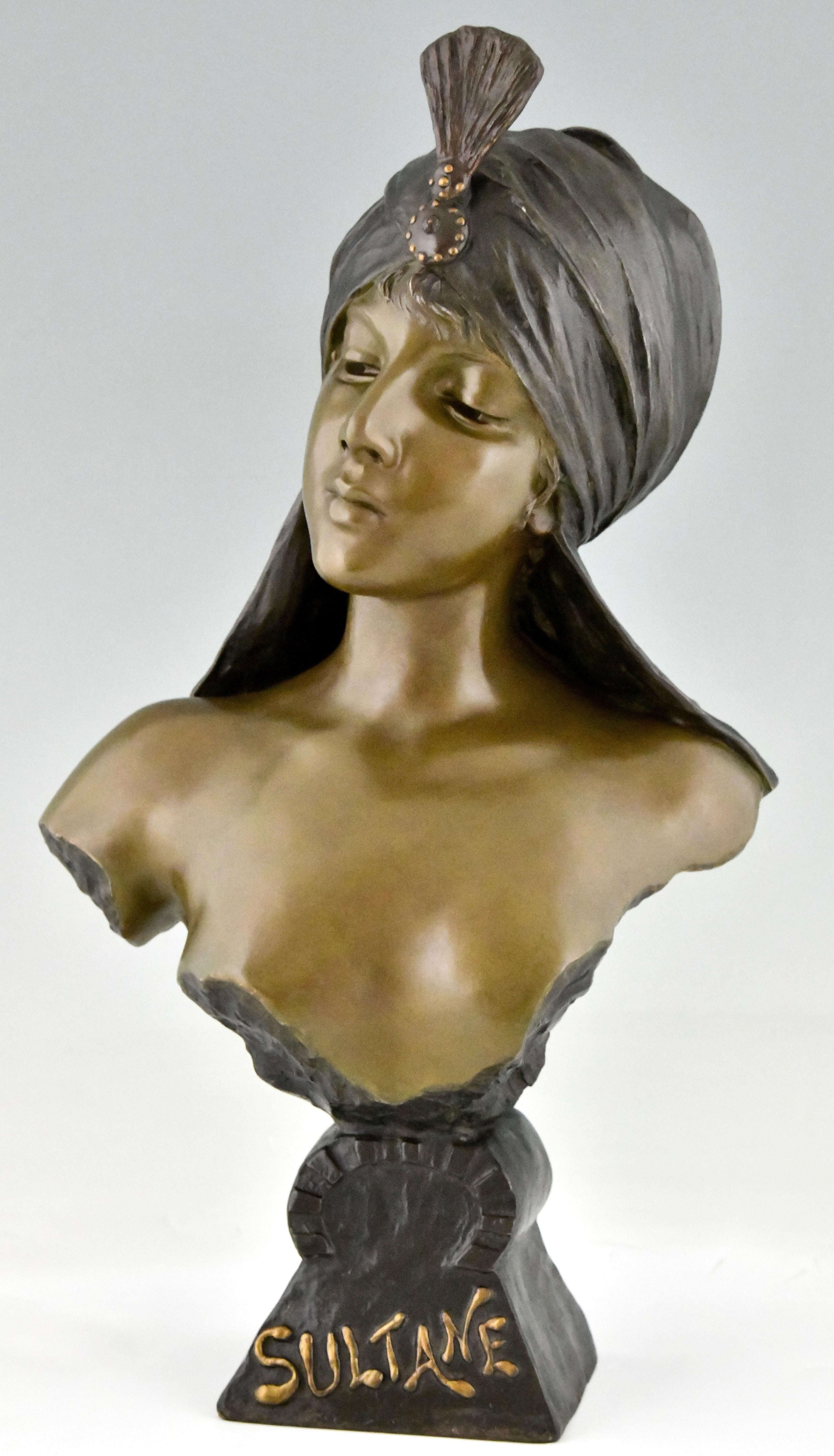 Art Nouveau bust of a woman Sultane signed by Emmanuel Villanis 1890 For Sale 1