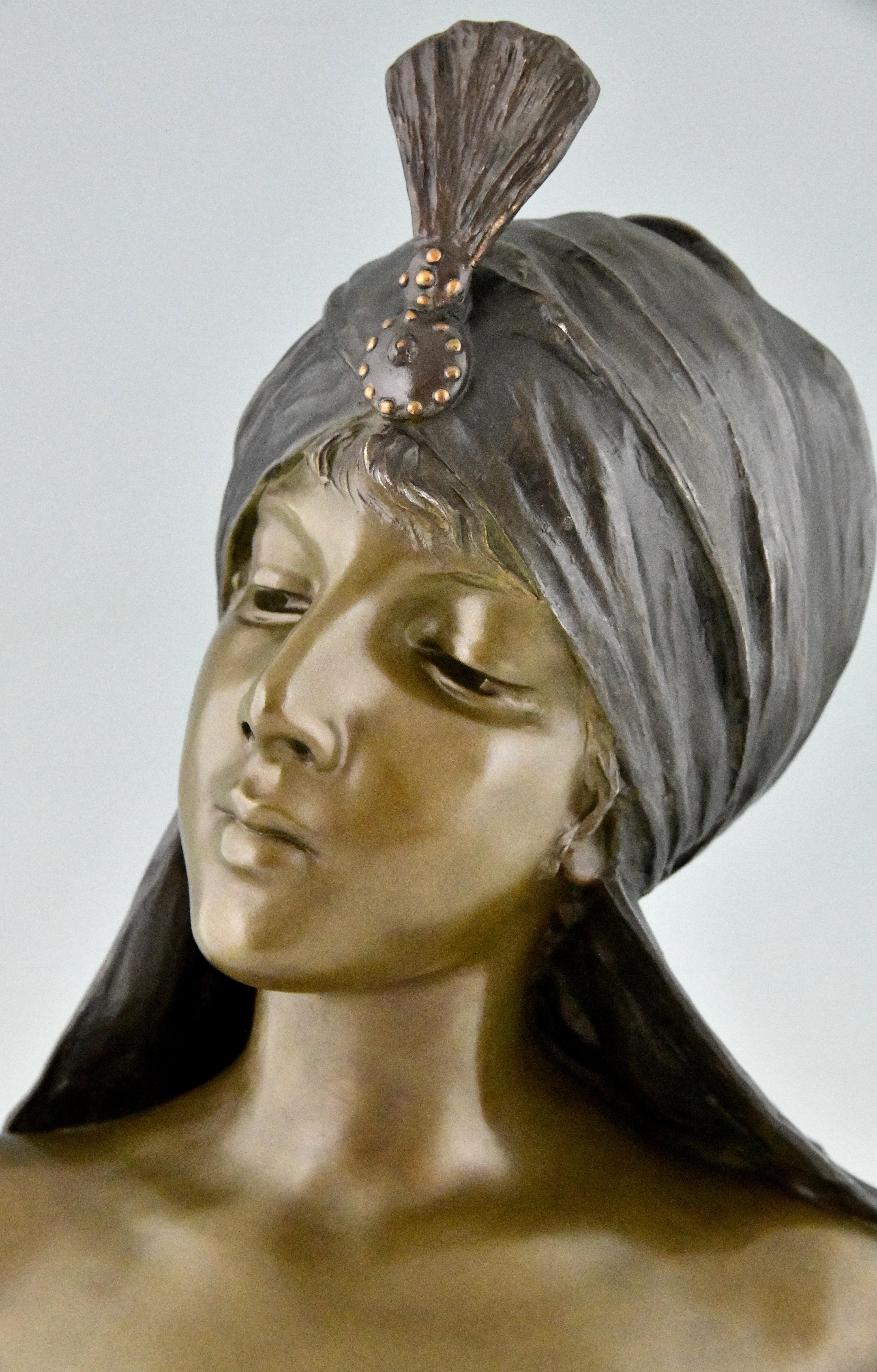 Art Nouveau bust of a woman Sultane signed by Emmanuel Villanis 1890 For Sale 2