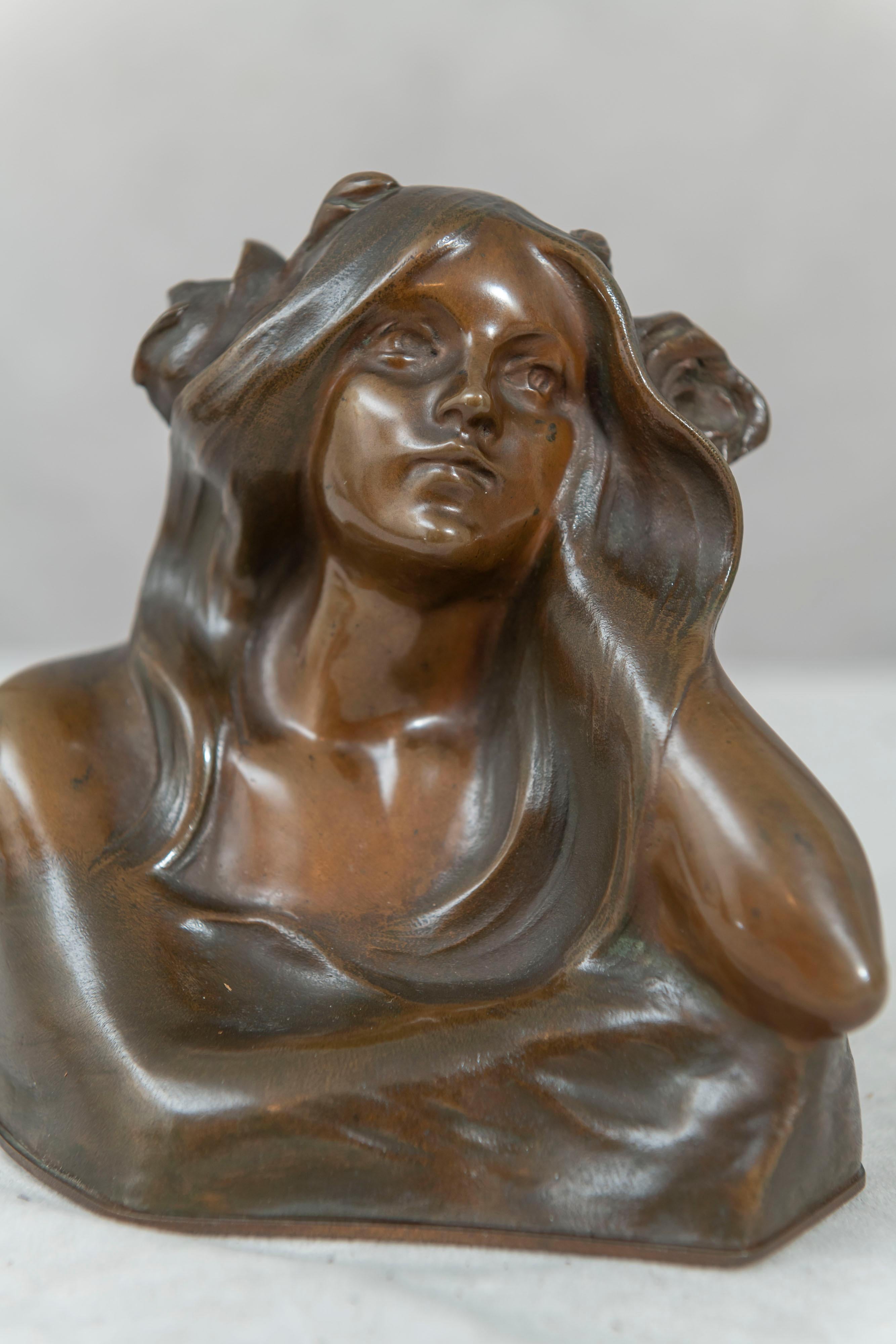 20th Century Art Nouveau Bust of a Young Beauty, Artist Signed, Austrian, circa 1910