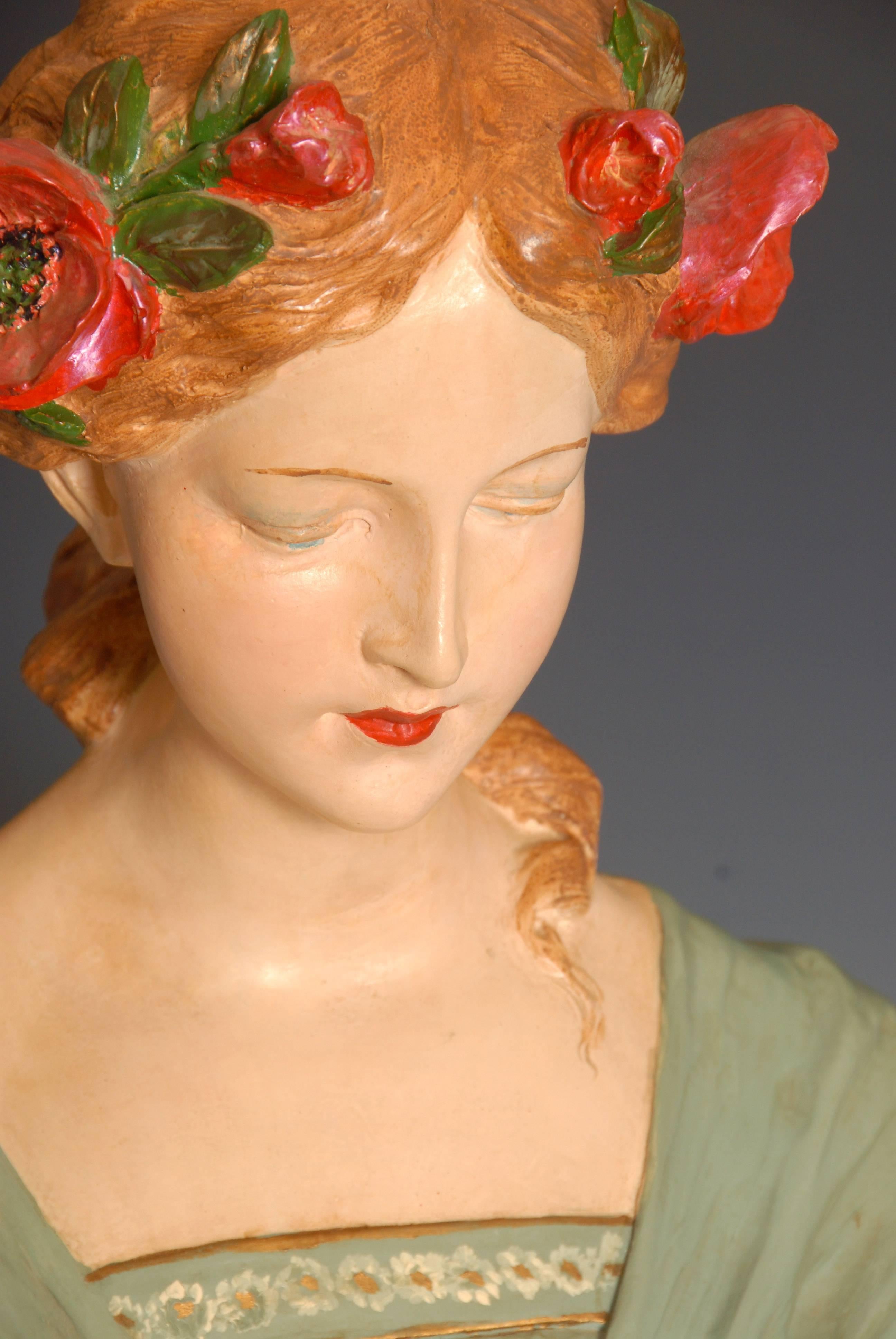 Belgian Art Nouveau Bust of a Young Girl For Sale