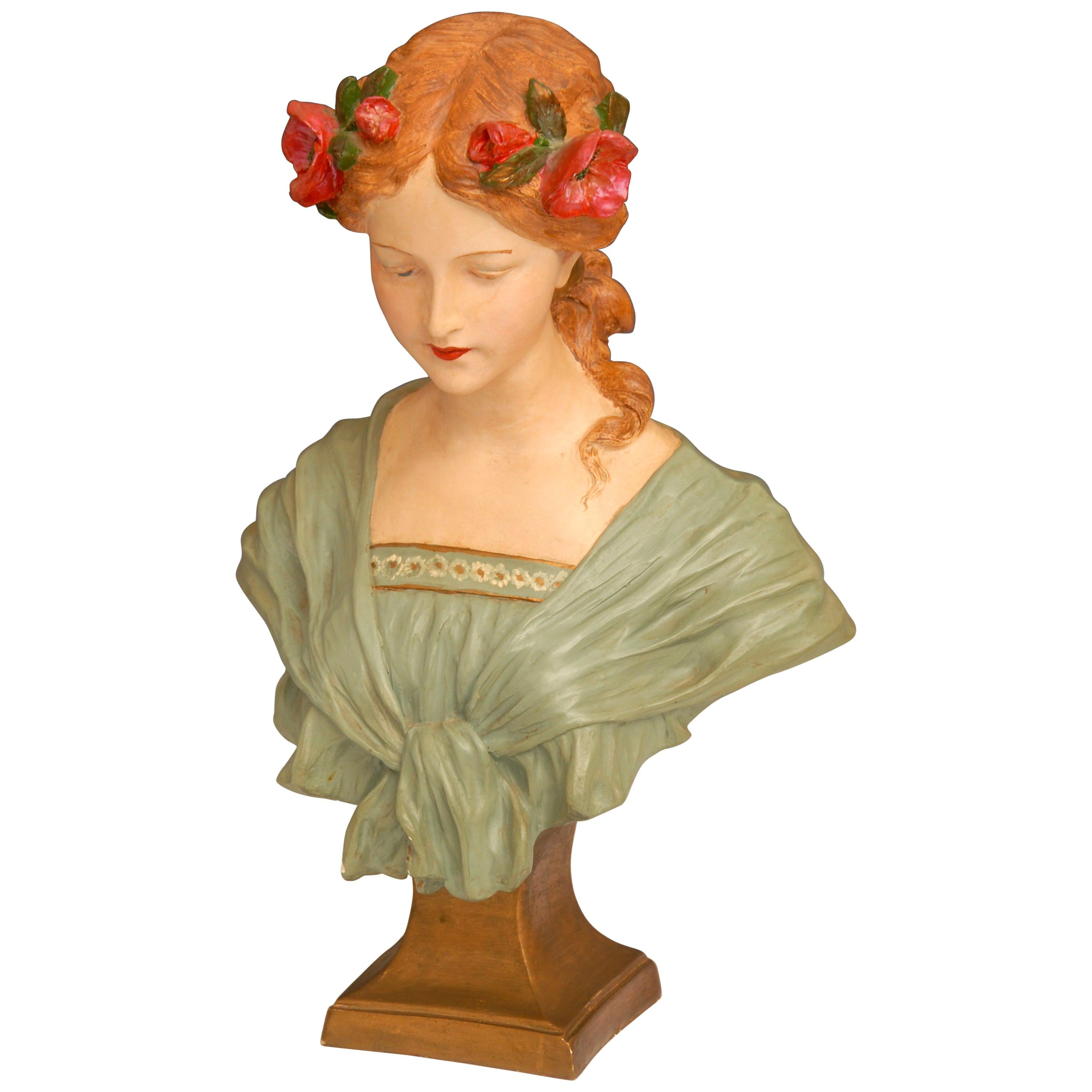 Art Nouveau Bust of a Young Girl For Sale