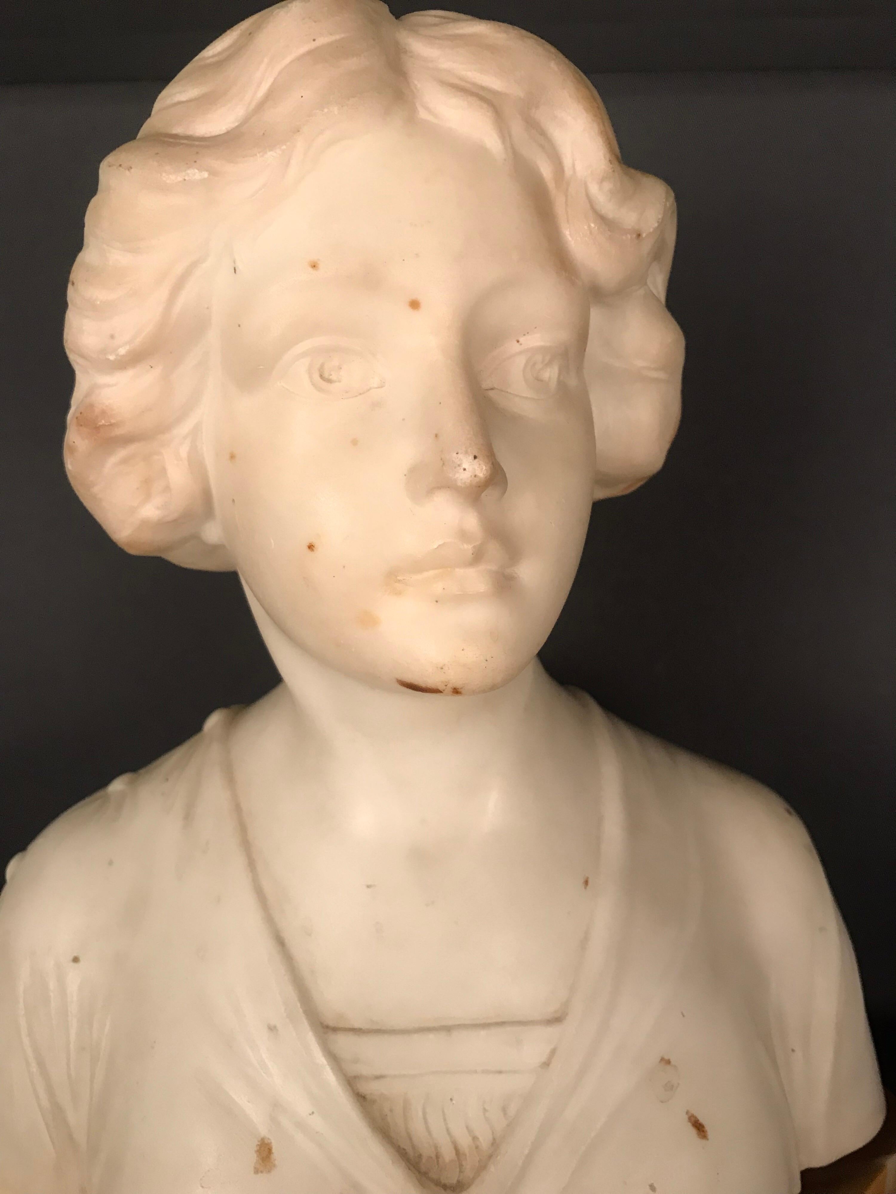 Art Nouveau Bust of a Young Lady Sculpture 1900 Latour For Sale 3