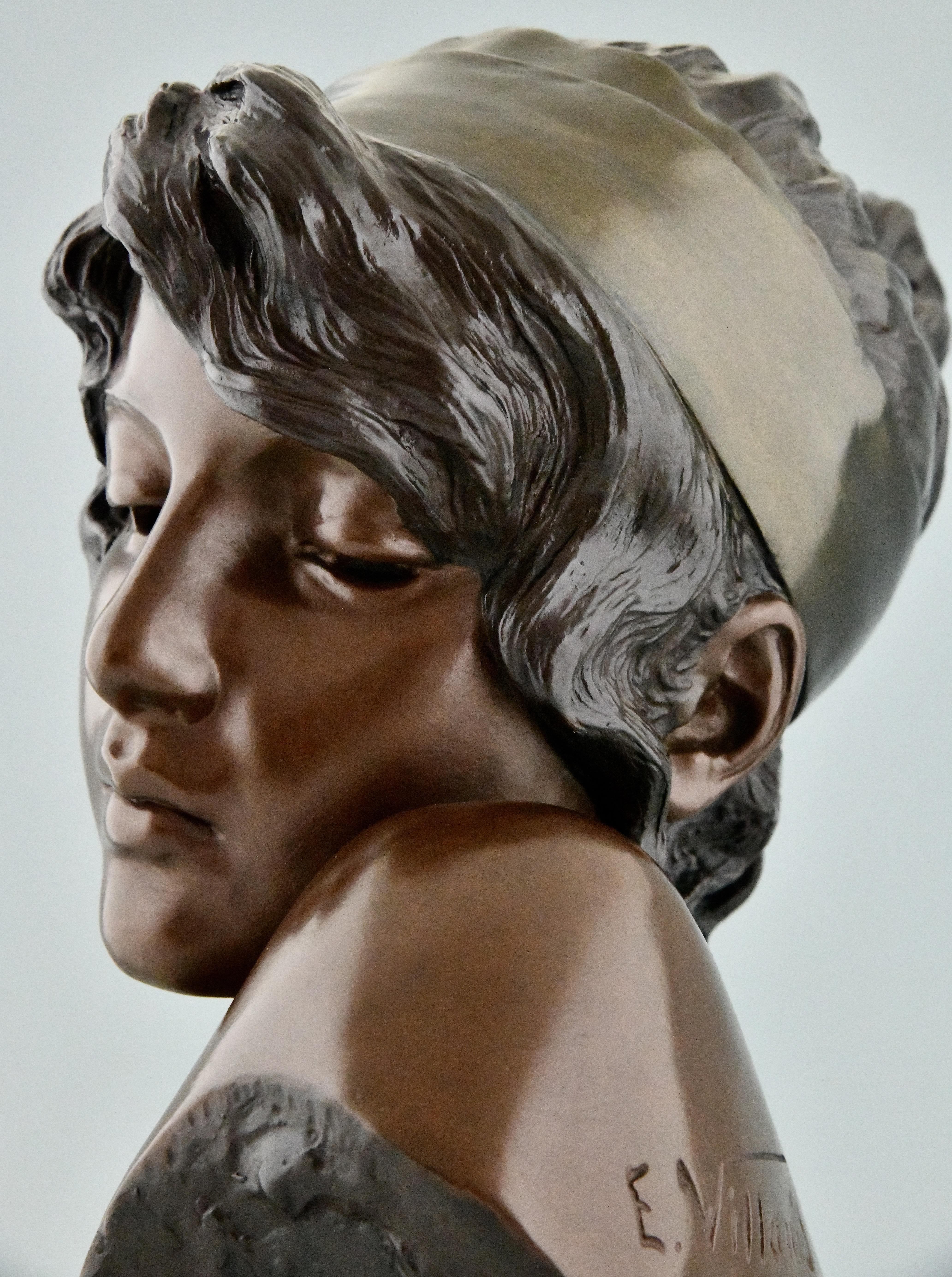 Art Nouveau Bust of the Poetess Sapho by Emmanuel Villanis 3