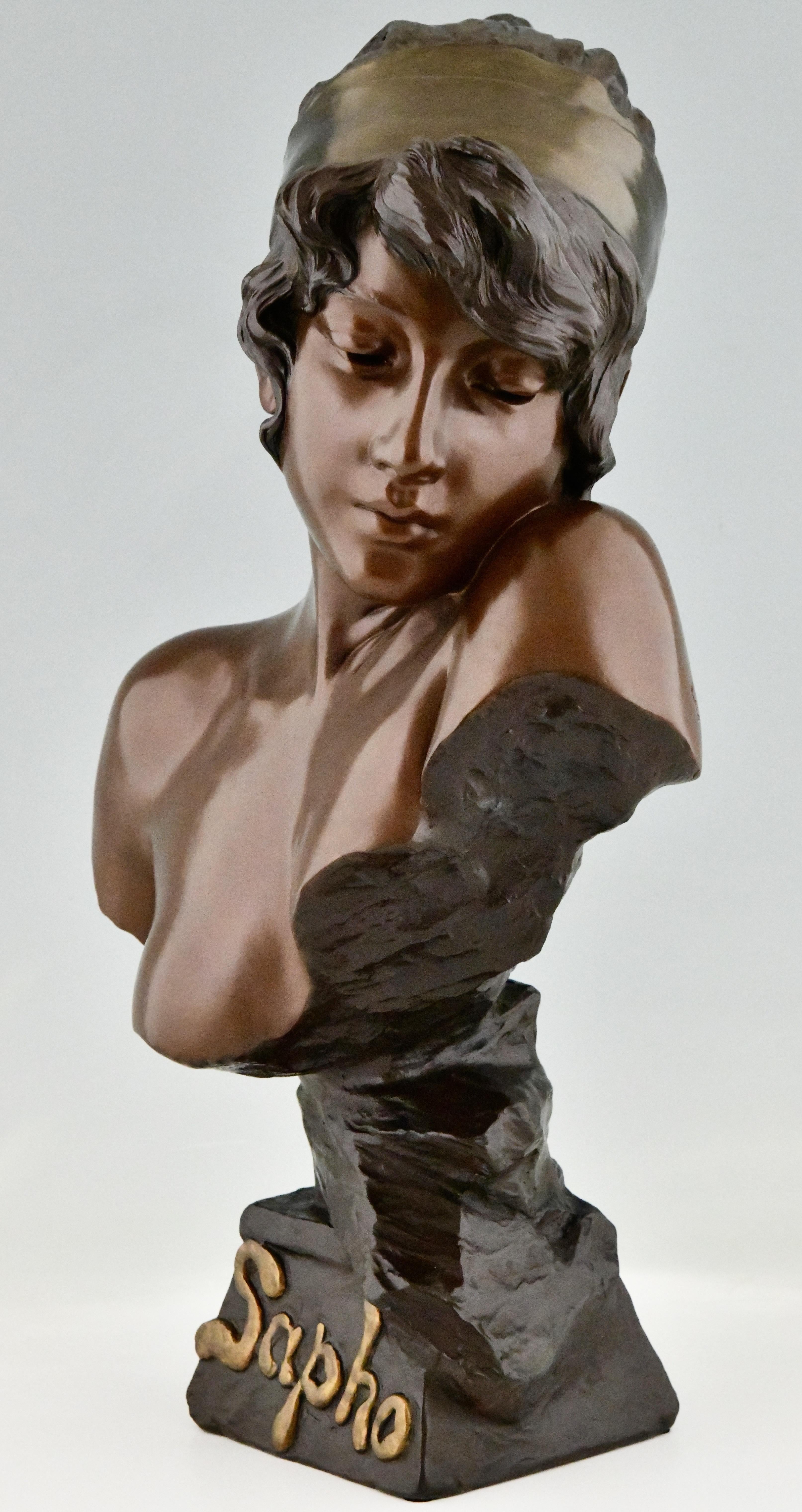 French Art Nouveau Bust of the Poetess Sapho by Emmanuel Villanis
