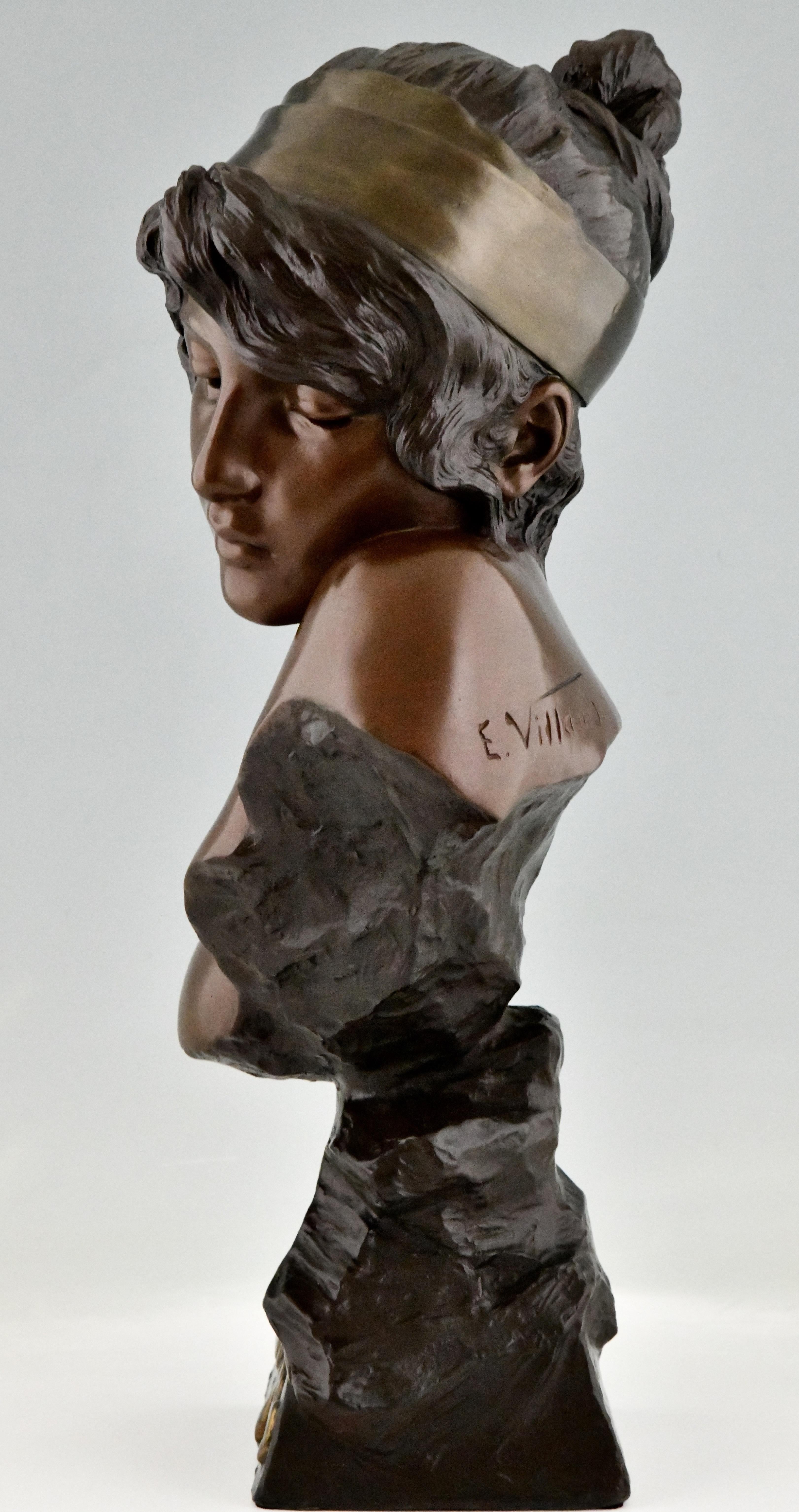 Patinated Art Nouveau Bust of the Poetess Sapho by Emmanuel Villanis