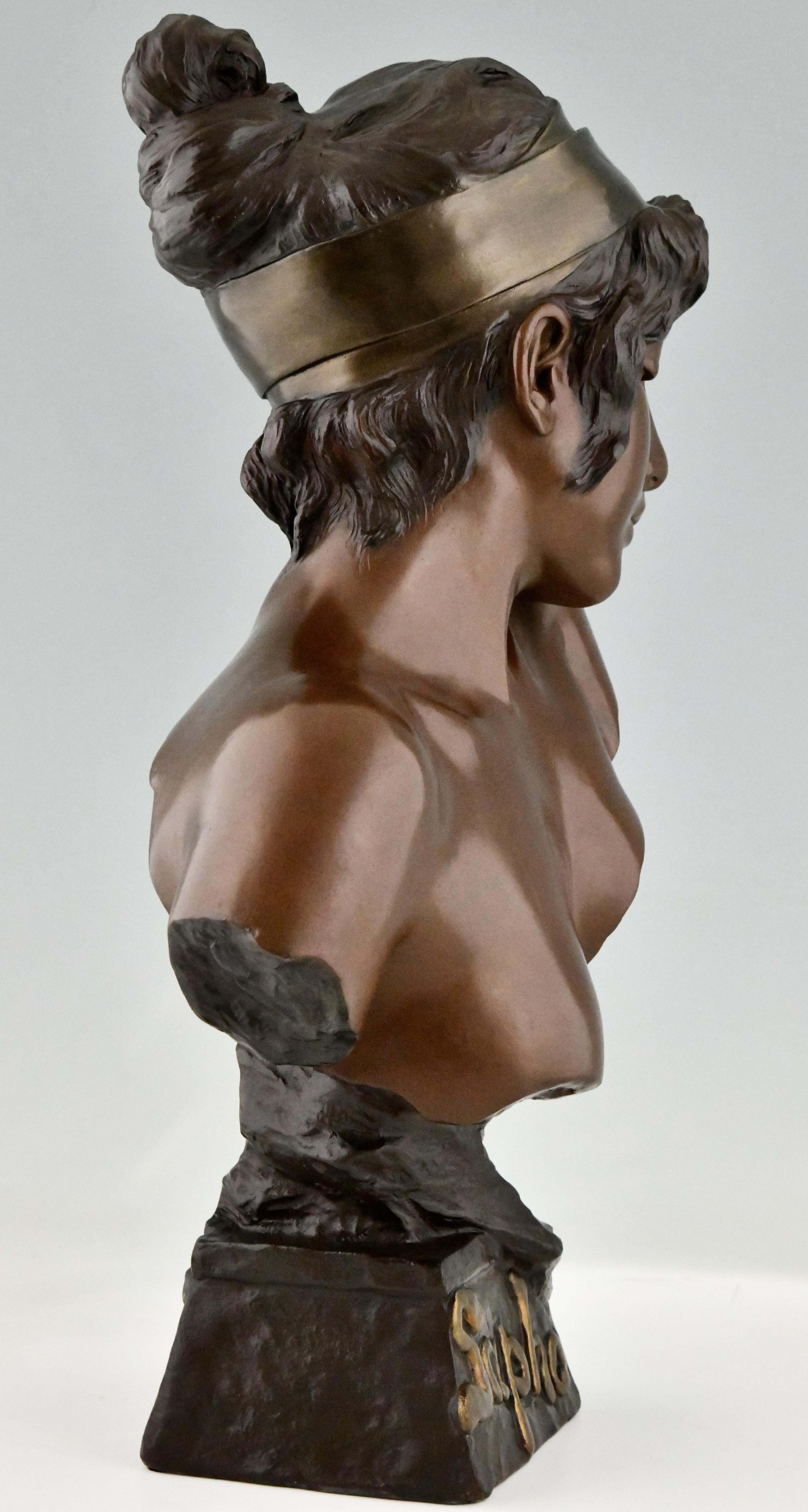 Metal Art Nouveau Bust of the Poetess Sapho by Emmanuel Villanis