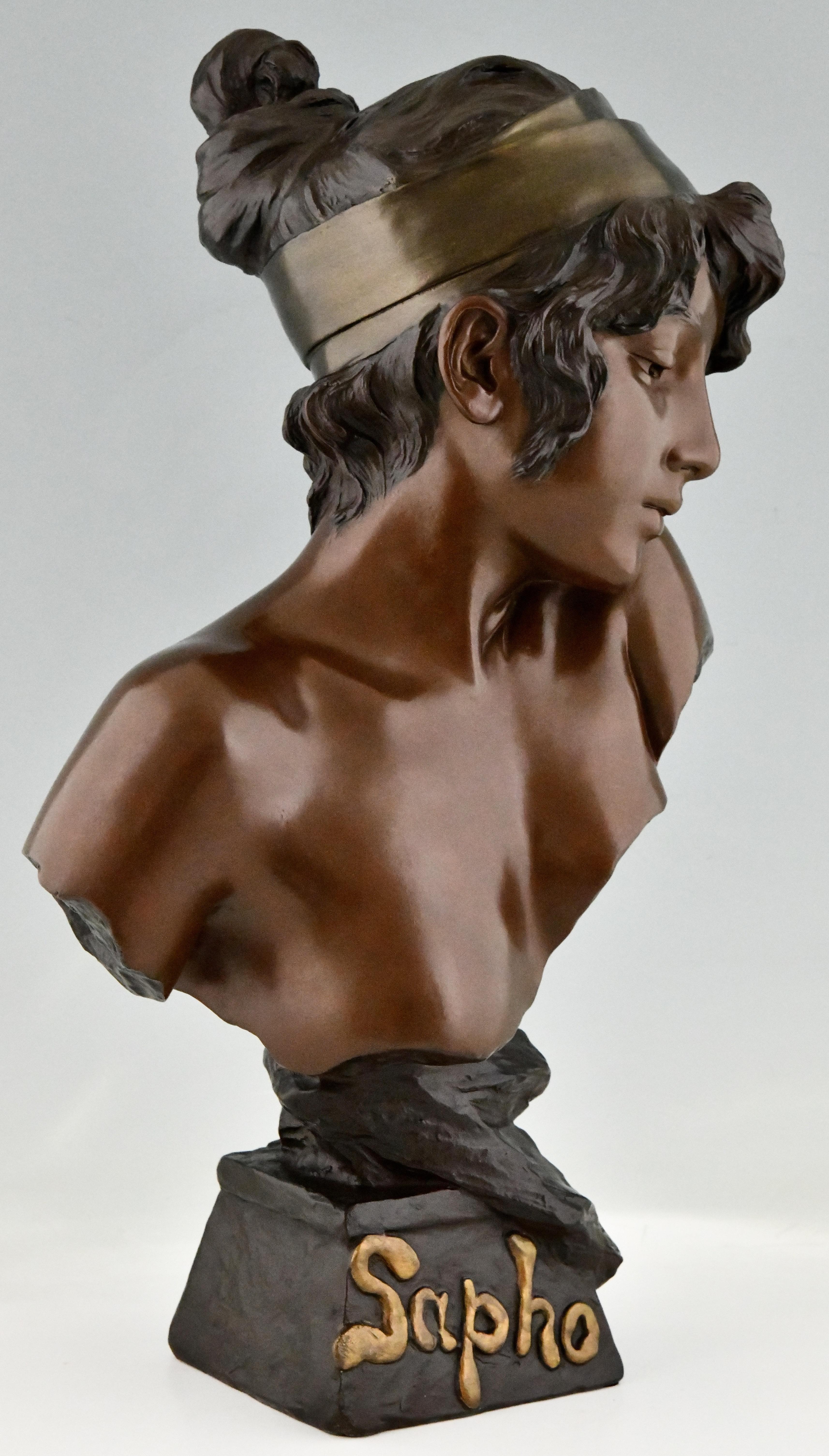 Buste des Poetess Sapho de style Art nouveau par Emmanuel Villanis 1