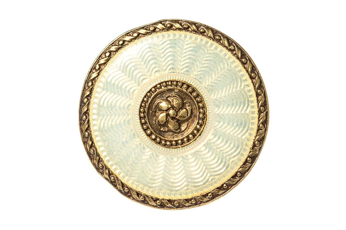 A fine set of six 18 karat yellow gold and guilloche enamel buttons originating from the Art Nouveau period. Highly decorated with a carved floral centre surrounded by beading, followed by a section of attractive translucent enamel on a wavy