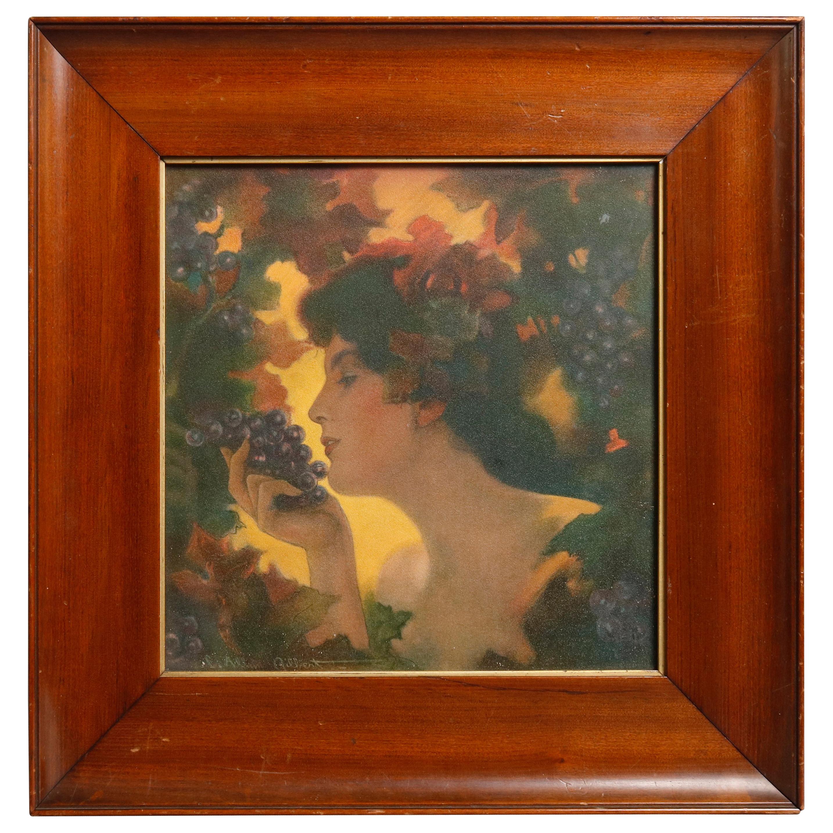 Art Nouveau C. Allan Gilbert Paris School Portrait Print, Woman & Grapes