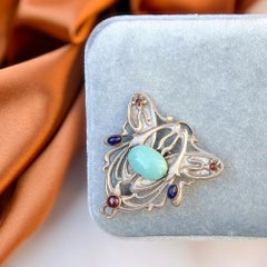 Art Nouveau c.1900 Antique Glass Cabochon Brooch / Pendant