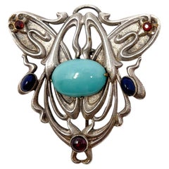 Art Nouveau c.1900 Antique Glass Cabochon Brooch / Pendant