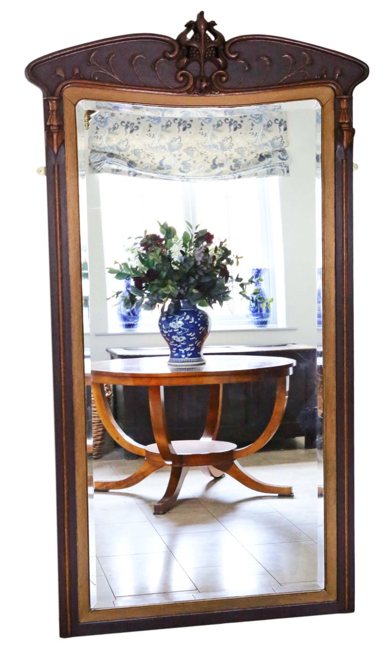 Art Nouveau circa 1910 Full Height Oak and Gilt Wall Floor Mirror For