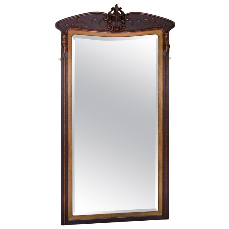 Art Nouveau circa 1910 Full Height Oak and Gilt Wall Floor Mirror For