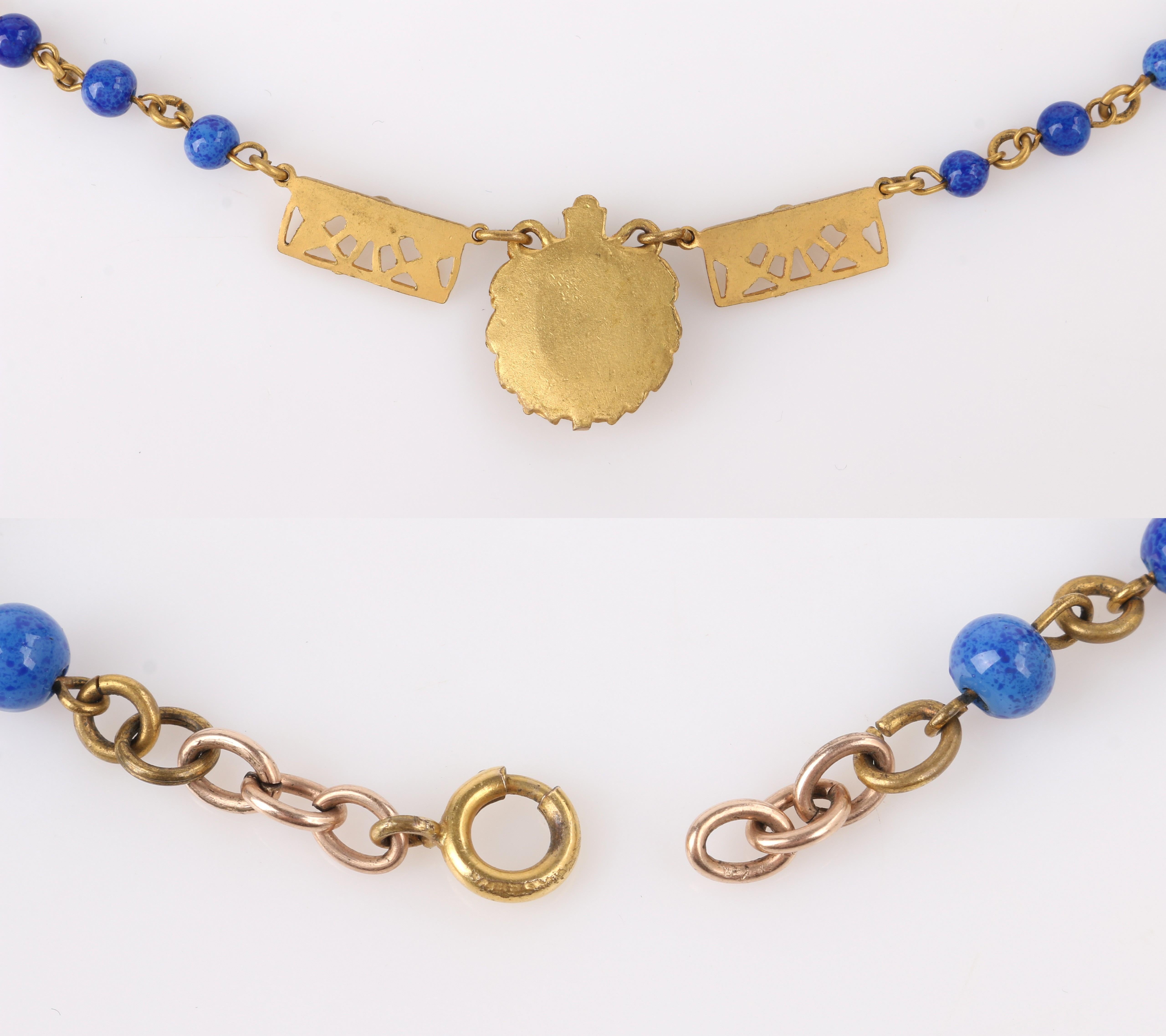 ART NOUVEAU ca. 1920er Jahre Tschechisches handbemaltes Porträt-Messing-Halskette-Armband Parure im Angebot 7