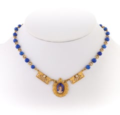 ART NOUVEAU c.1920's Czech Hand Painted Portrait Brass Necklace Bracelet Parure