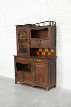 Art Nouveau Cabinet attributed to Gustave Serrurier-Bovy, Belgium, circa 1900
