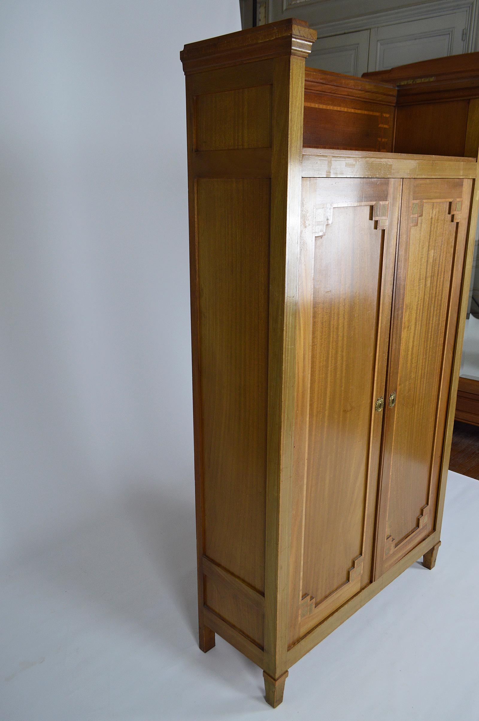 Bronze Art Nouveau Cabinet / Bookcase / Wardrobe in Mahogany, circa 1910 For Sale