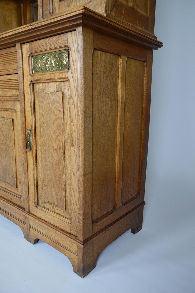 Art Nouveau / Buffet in Oak and Brassware Panels, France, circa