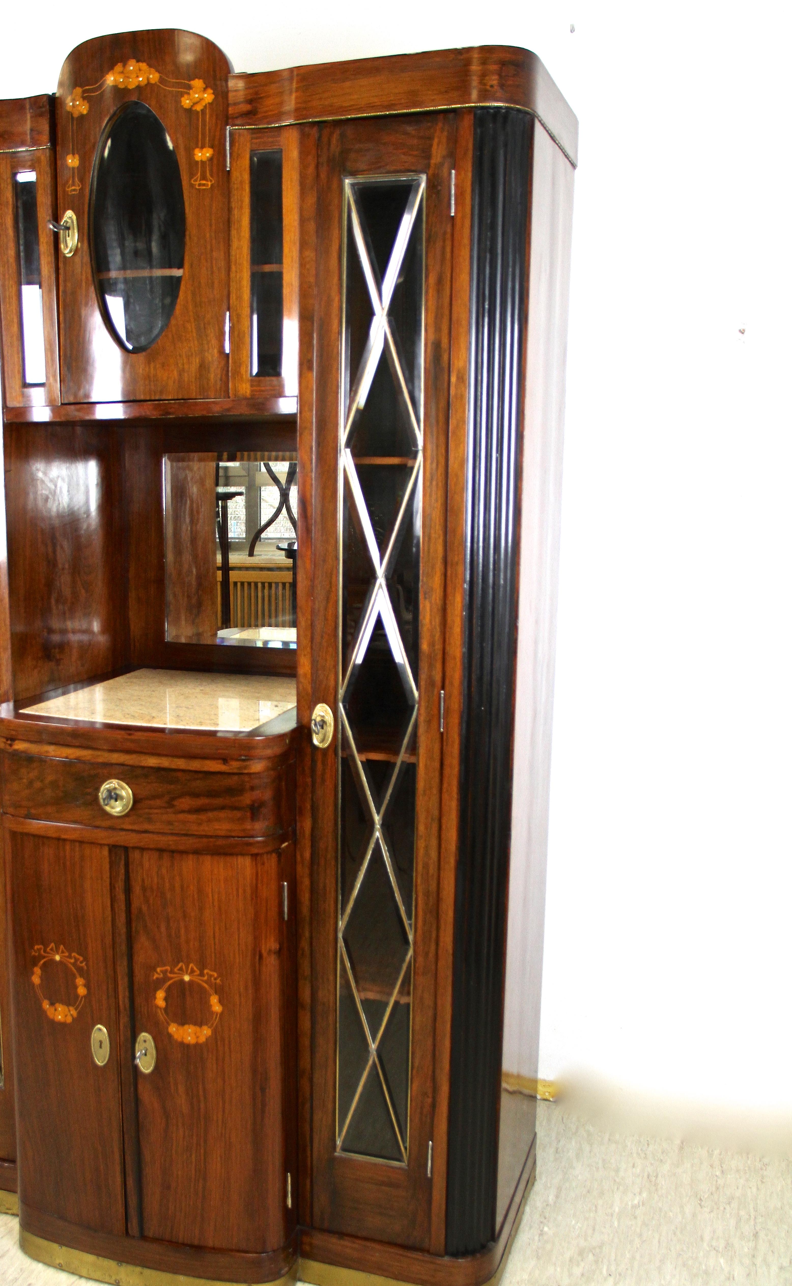 Art Nouveau Cabinet/ Buffet with Faceted Glass Doors, Austria, circa 1910 1