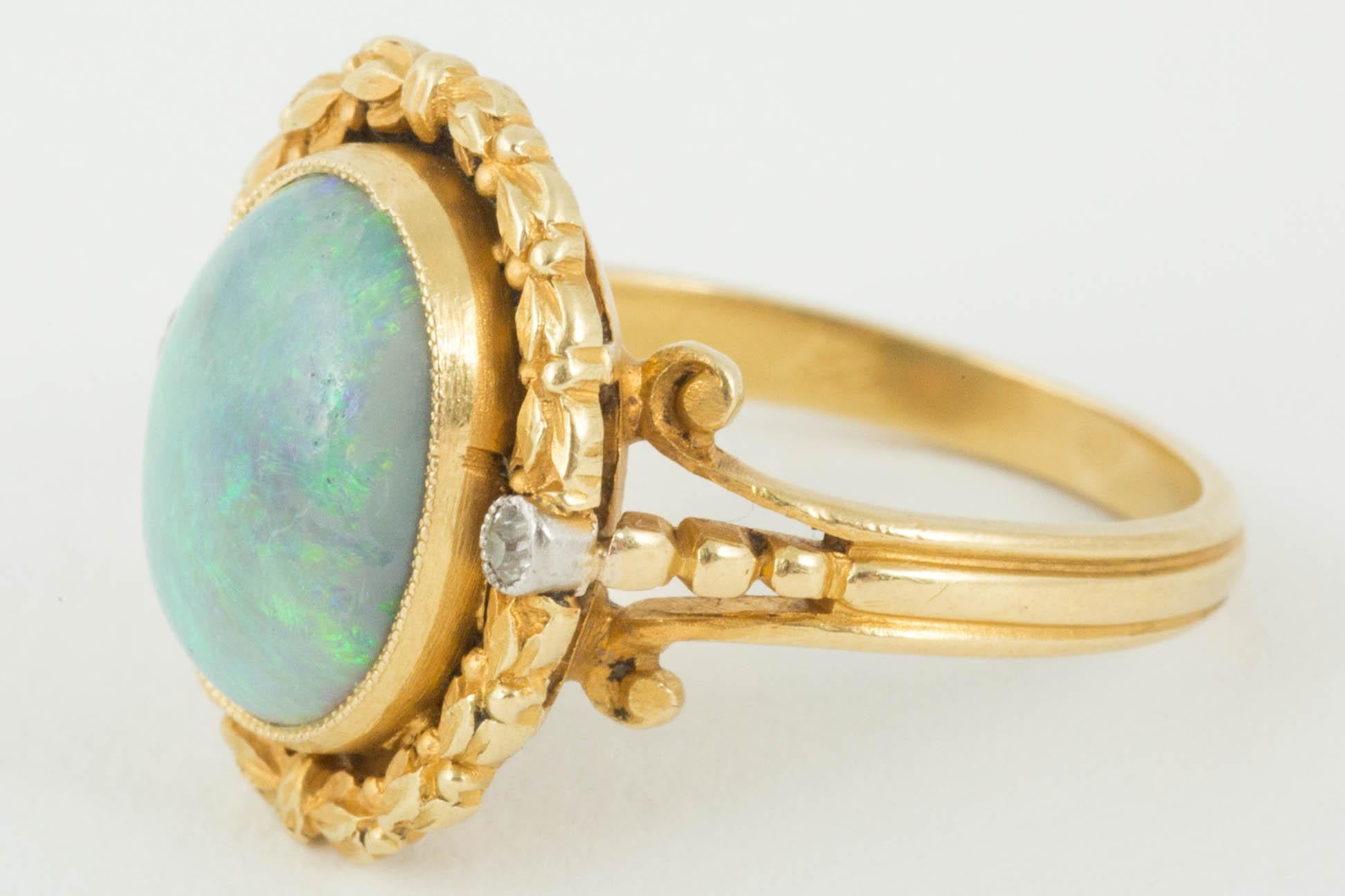 Women's Art Nouveau Cabochon Cut Opal Ring For Sale
