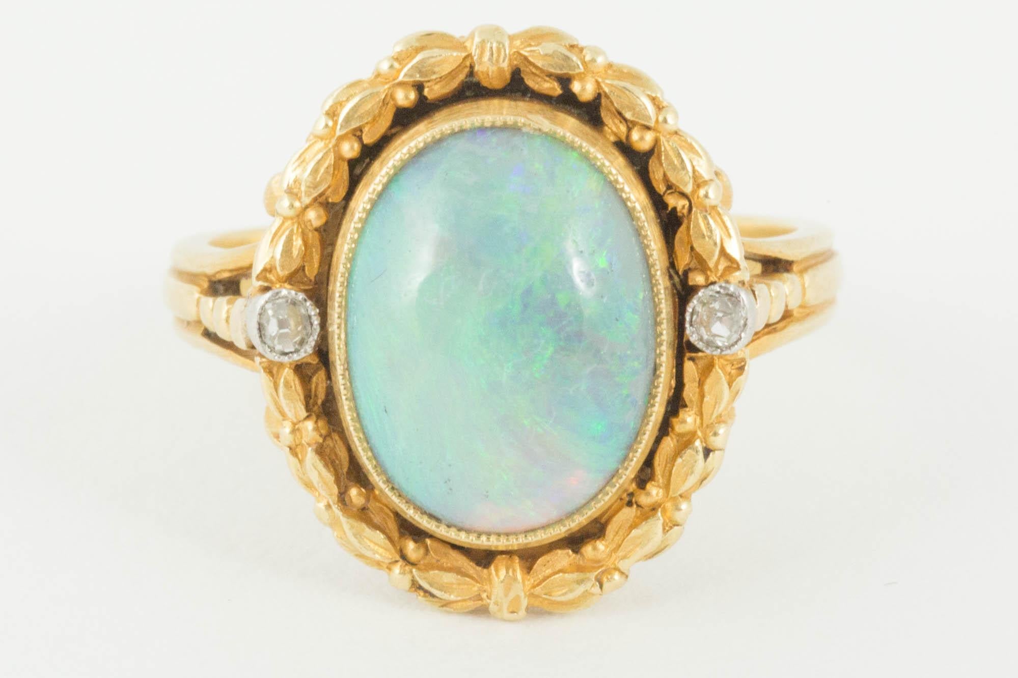 Art Nouveau Cabochon Cut Opal Ring For Sale 1