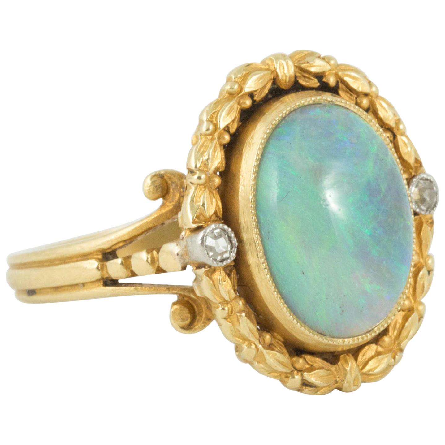 Art Nouveau Cabochon Cut Opal Ring For Sale