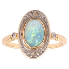 Art Nouveau Cabochon Opal And Diamond Ring 1910's