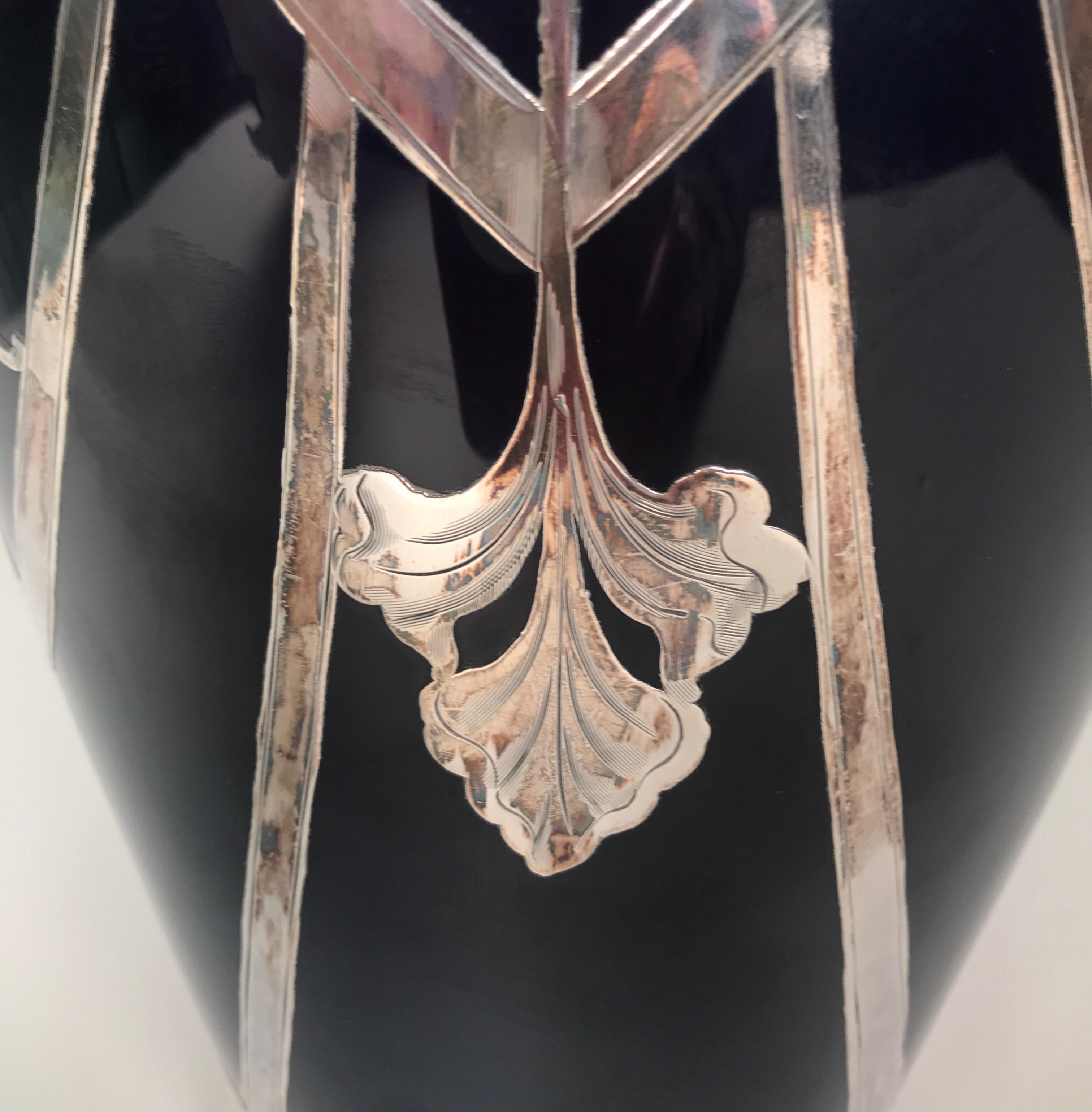 Late 19th Century Art Nouveau CAC Lenox Silver Overlay Vase