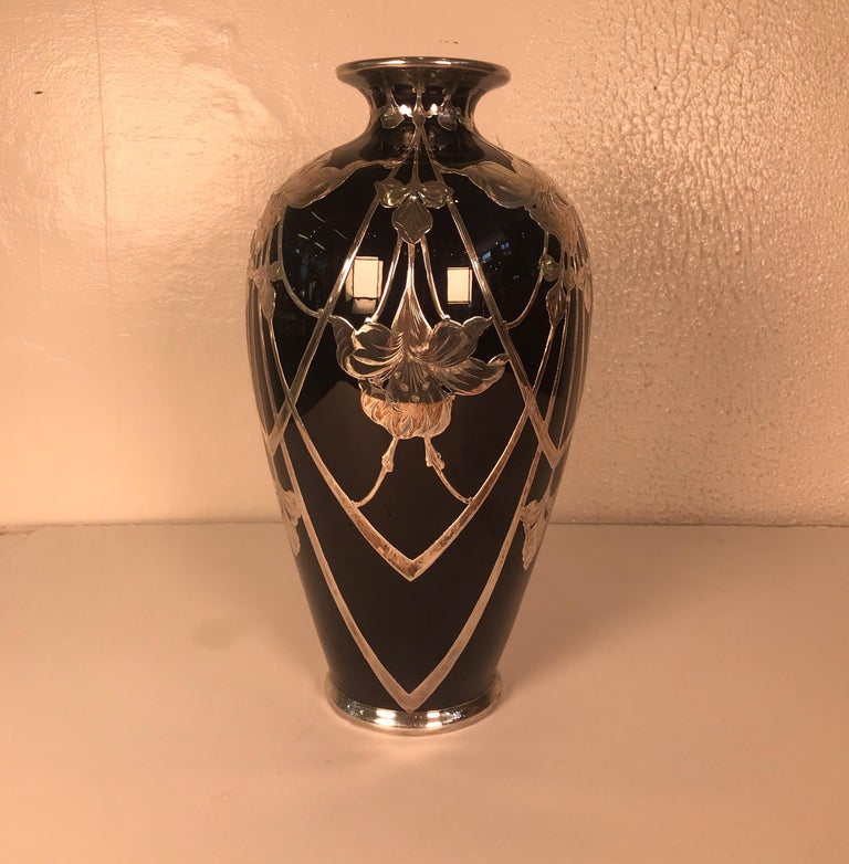 Art Nouveau CAC Lenox Silver Overlay Vase For Sale at 1stDibs