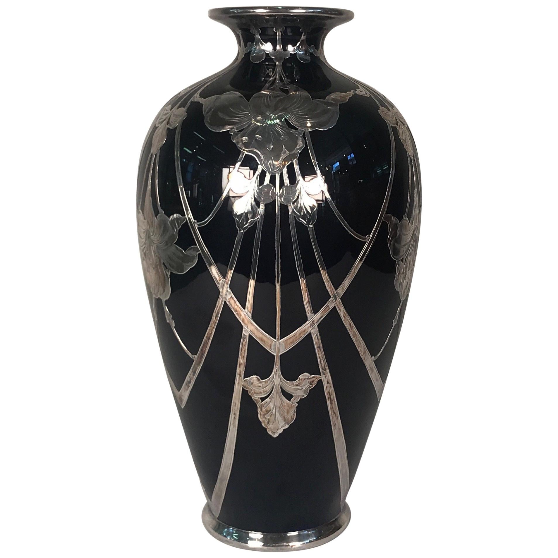Art Nouveau CAC Lenox Silver Overlay Vase