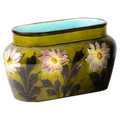 Art Nouveau Cachepot Vase, Barbotine Green, Early 20th Century