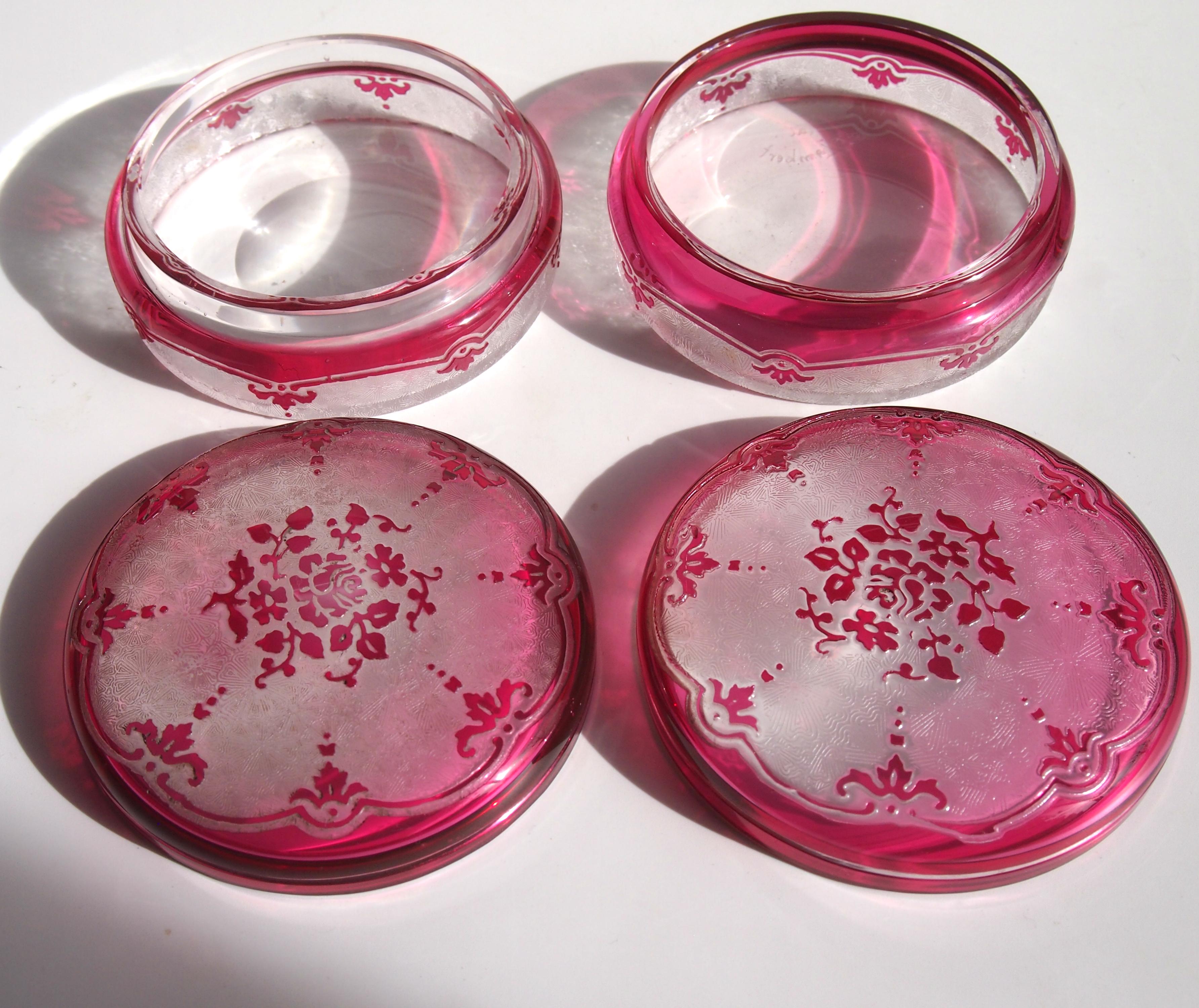 Art Nouveau Cameo Crystal Glass Val St Lambert 9-Piece Signed Dressing Table Set For Sale 6
