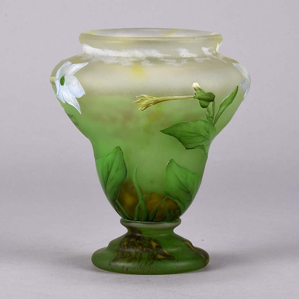 French Art Nouveau Cameo Etched and Enamelled Glass 'Crocus' Vase by Daum Freres