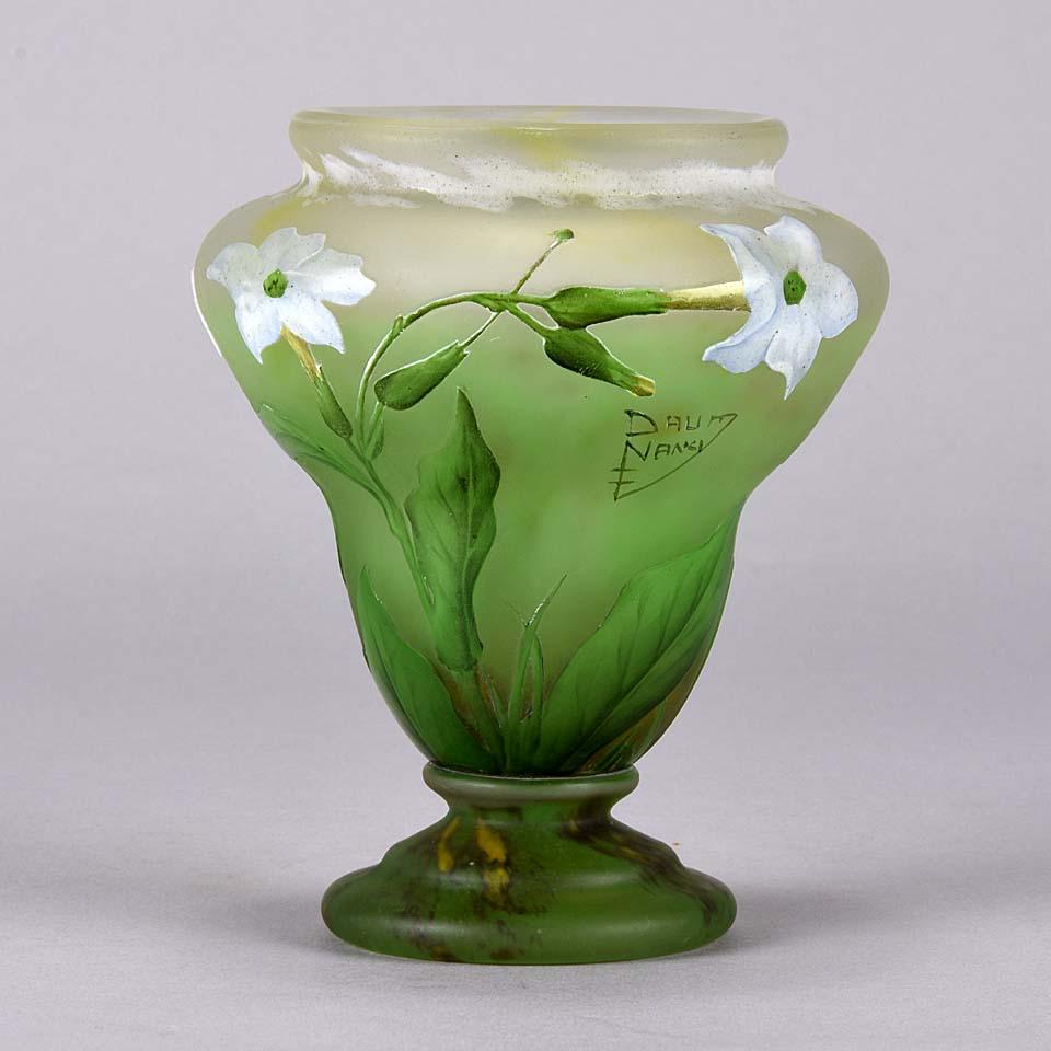 20th Century Art Nouveau Cameo Etched and Enamelled Glass 'Crocus' Vase by Daum Freres