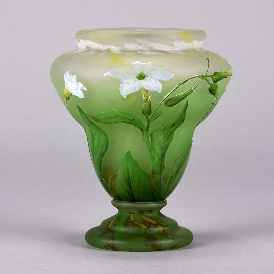 Cut Glass Art Nouveau Cameo Etched and Enamelled Glass 'Crocus' Vase by Daum Freres