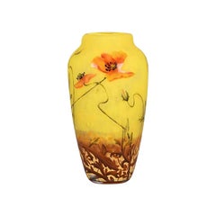 Art Nouveau Cameo Etched and Enamelled Glass Poppy Vase by Daum Freres