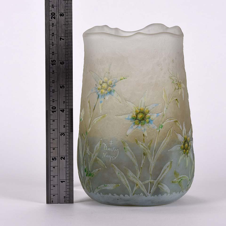 Art Nouveau Cameo Etched and Enamelled Glass 'Edelweiss Vase' by Daum Freres 1