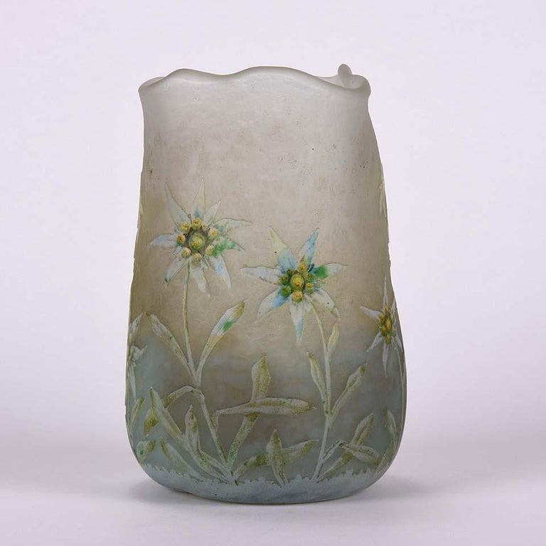 Art Nouveau Cameo Etched and Enamelled Glass 'Edelweiss Vase' by Daum  Freres at 1stDibs | vase daum edelweiss, vase edelweiss daum, vase dome  edelweiss