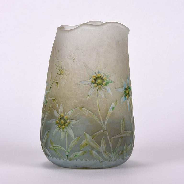 Art Nouveau Cameo Etched and Enamelled Glass 'Edelweiss Vase' by Daum  Freres at 1stDibs | vase daum edelweiss, vase edelweiss daum, vase dome  edelweiss
