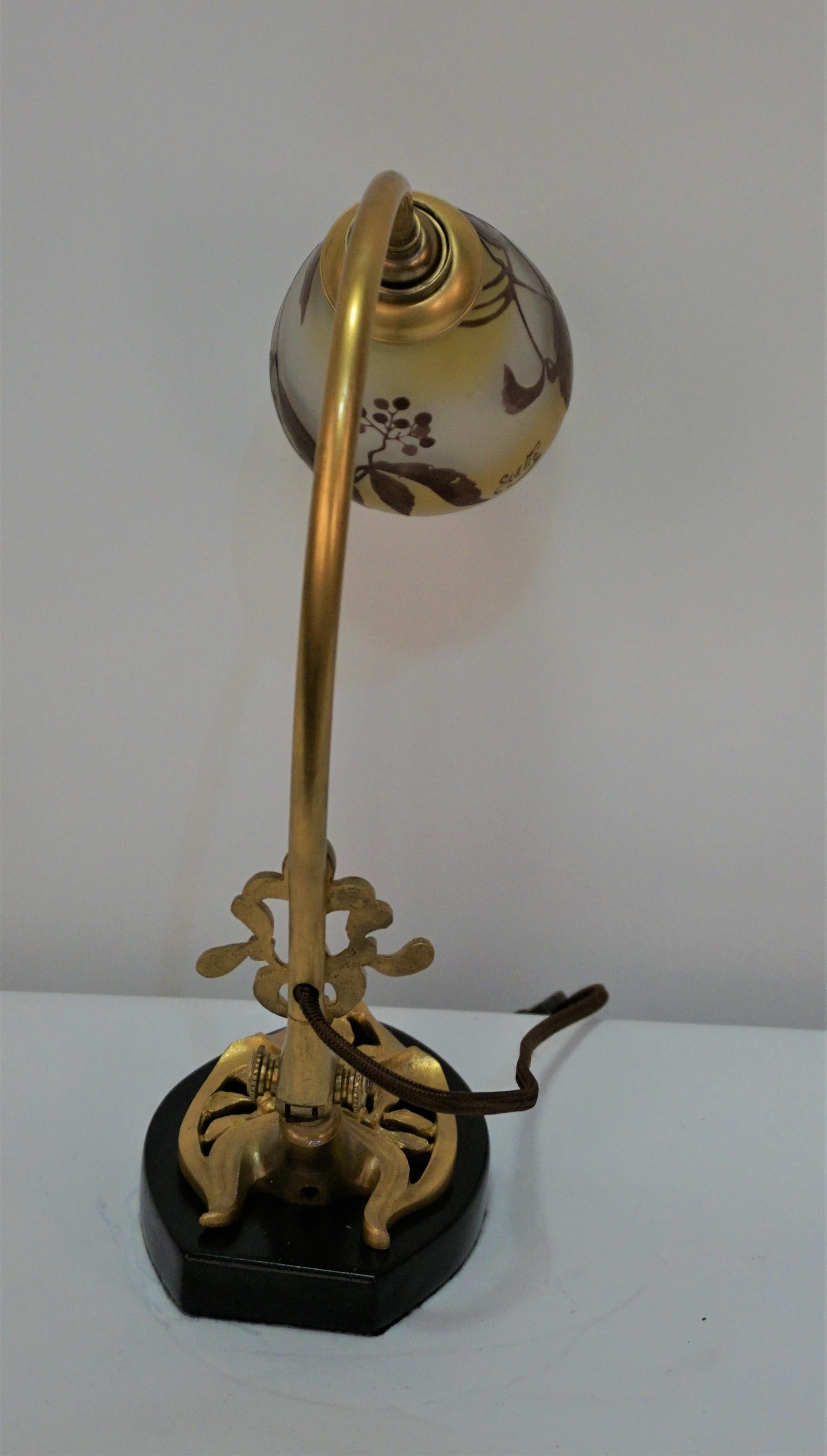 Art Nouveau Cameo Glass Gilt Bronze Piano Lamp by Galle 4