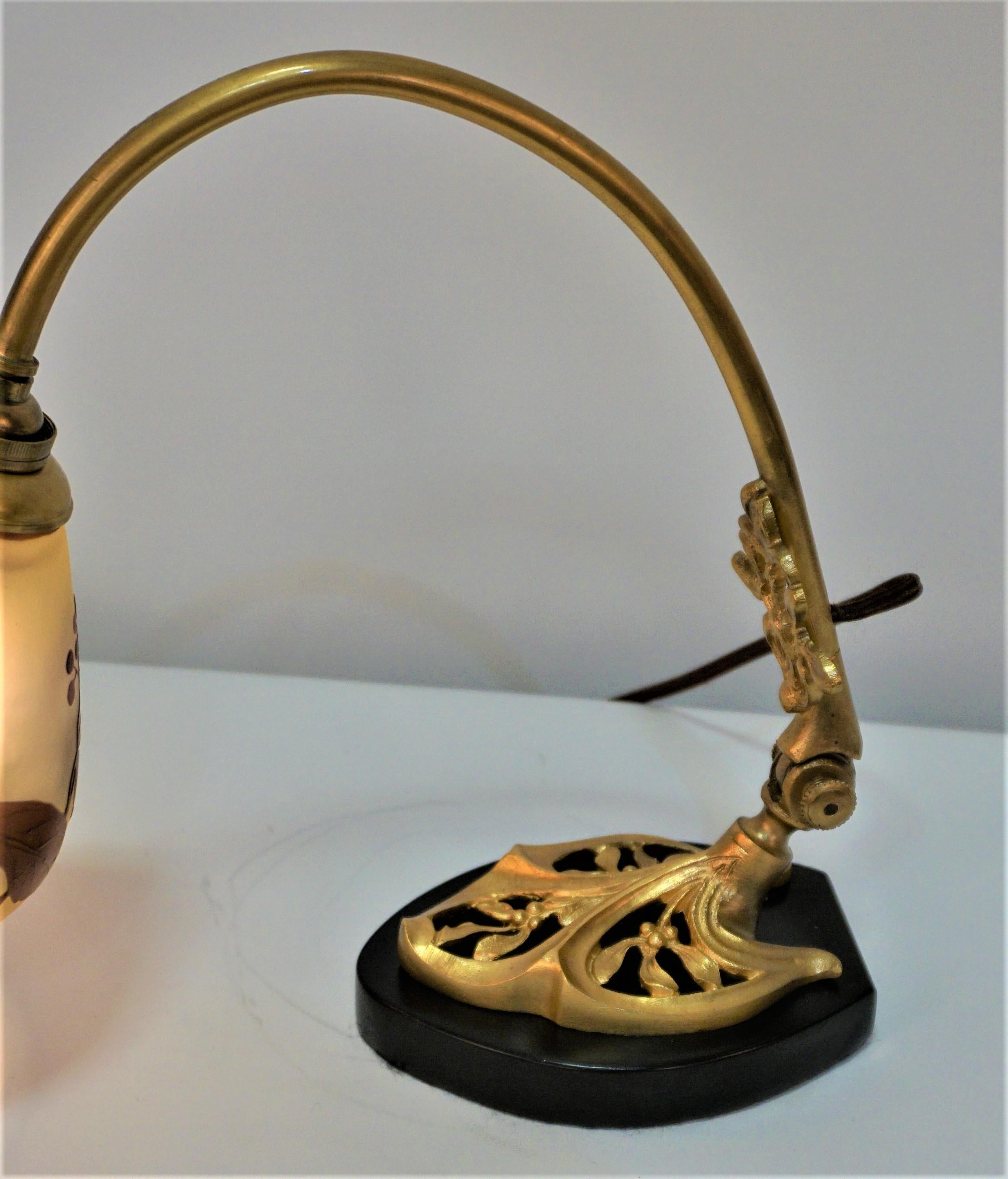 Art Nouveau Cameo Glass Gilt Bronze Piano Lamp by Galle 1
