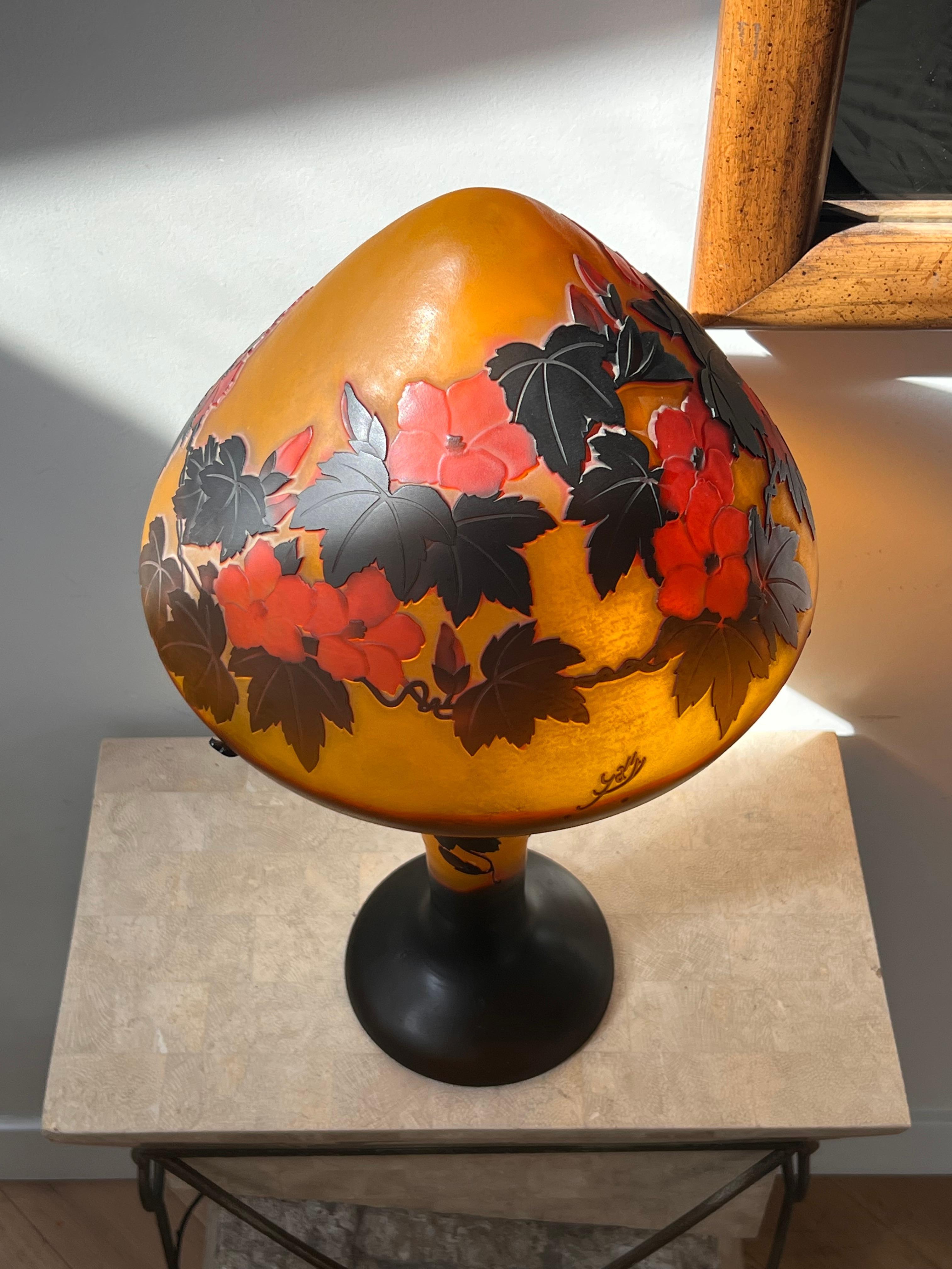 Unknown Art Nouveau cameo glass table lamp after Gallé, signed, circa 1975 For Sale