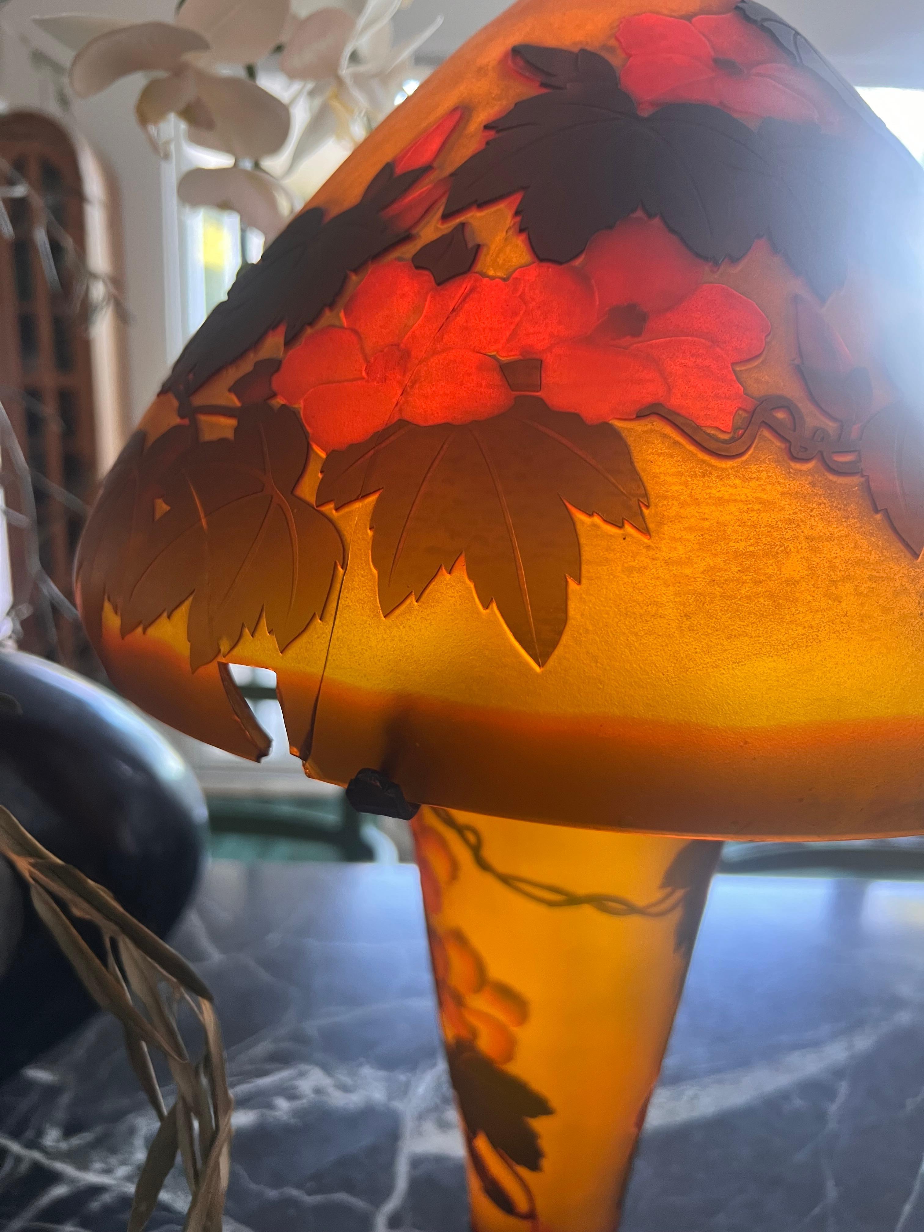 Art Nouveau cameo glass table lamp after Gallé, signed, circa 1975 4