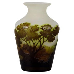 Art Nouveau Cameo Glass Vase Entitled "Green Landscape Vase" by Emile Gallé